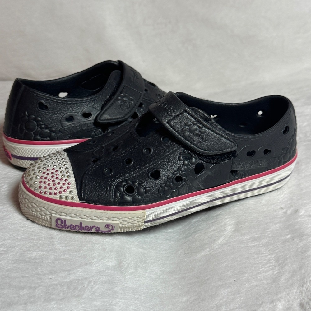 Sketchers Foamies Bling Toe Slip On Girl's Flower Impression Shoes Size 2